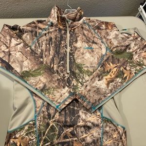 Cabelas Zonz Western Camo Womens Medium 1/2 Zip Softshell Fleece Sweatshirt.